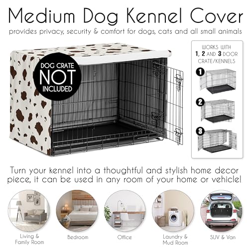 Sweet Jojo Designs 36in. Medium Dog Crate Cover (Western Cow Print) Pet Cage, Kennel Covers (Southern, Charm, Country, South, Wild West, Steer, Animal, Neutral, Brown, Chocolate, Off White, Cream) - color: Western, size: 36.0"L x 23.5"W x 24.0"H