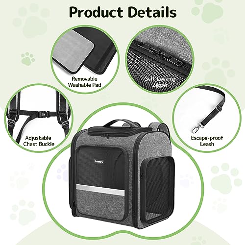 Cat Backpack with Detachable Play Tunnel, 2 in 1 Cat Tunnel Backpack Suitable for Carrying & Playing, Expandable Dog Backpack for Small Medium Kitten Puppy, Suitable for Travel Hiking Camping - color: Grey+Tunnel