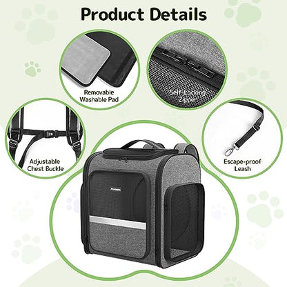 Cat Backpack with Detachable Play Tunnel, 2 in 1 Cat Tunnel Backpack Suitable for Carrying & Playing, Expandable Dog Backpack for Small Medium Kitten Puppy, Suitable for Travel Hiking Camping - color: Grey+Tunnel