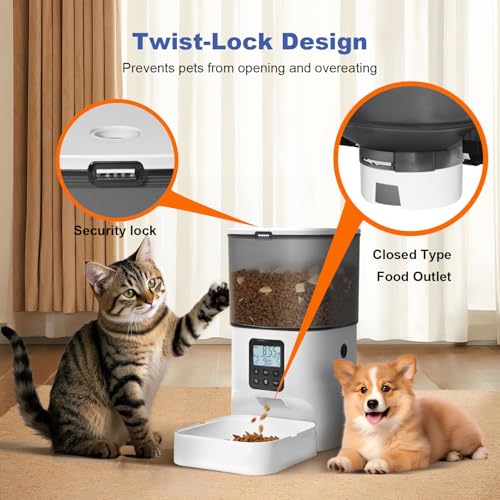 ANDOLL HOME Automatic Cat Feeder, 4L Cat Food Dispenser with 10s Voice Recorder, Pet Feeder up to 8 Meals per Day, Timed Dog Feeder with Dry Food Sealed Ring - color: Jade white