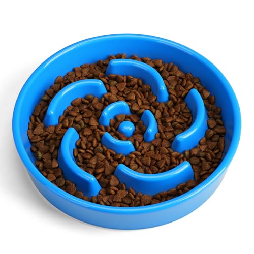Slow Feeder Dog Bowl, Ceramic 2 Cups Dog Food Bowls for Small, Medium, and Large Breed, Anti-Slip Maze Puzzle Food Dish to Slow Down Eating (Blue, 2 Cups) - color: Flower - Blue
