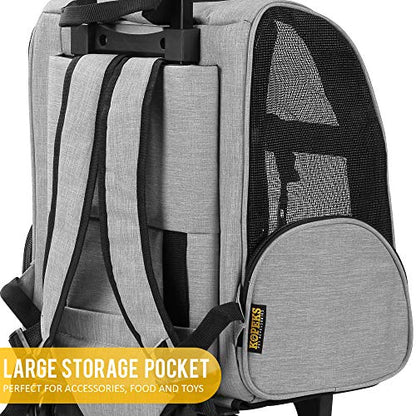 KOPEKS Deluxe Backpack Pet Travel Carrier with Double Wheels for Pets up to 18 Pounds - Grey - color: Grey, size: 17.5"L x 13.0"W x 20.0"H