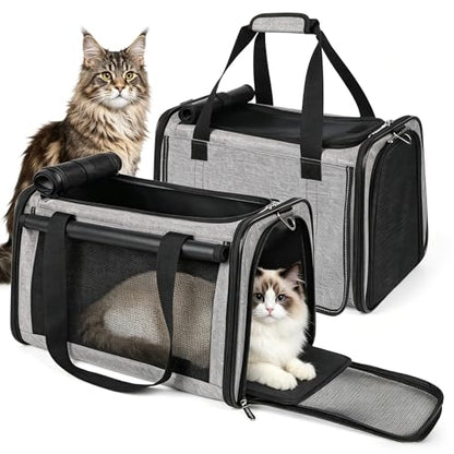 YUDODO 2 Packs 25 lbs Lightproof Soft Sided Cat Carrier for Large Cat & Small Dog Airline Approved Travel Bag Pet Puppy Carriers with Side Pockets & Reflective Mesh, Foldable Portable for Car 2 Grey - color: Grey*2