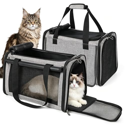 YUDODO 2 Packs 25 lbs Lightproof Soft Sided Cat Carrier for Large Cat & Small Dog Airline Approved Travel Bag Pet Puppy Carriers with Side Pockets & Reflective Mesh, Foldable Portable for Car 2 Grey - color: Grey*2