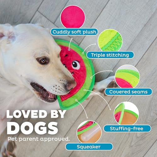 Outward Hound Tough Skinz Durable Squeaky Dog Toy with Two Tough Layers, Watermelon, Red, Medium - color: Watermelon, size: Medium