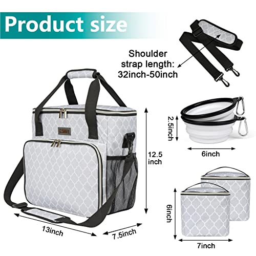 BAGLHER Dog Travel Bag, Pet Travel Bag (ALL Pet Travel Supplies), With 2 Pet Food Containers and 2 Collapsible Silicone Bowls; Essential Kits for Pet Travel DLwhite - color: DLwhite, size: Medium