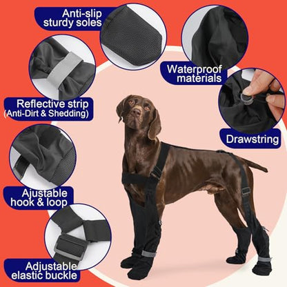 XS Adjustable Dog Suspender Boots & Hiking Shoes, Waterproof Winter Snow Gear Boots with Anti-Slip Sole, Reflective Snowsuit Design That Helps Stay On for Cold Weather Adventures - color: Black, size: X-Small