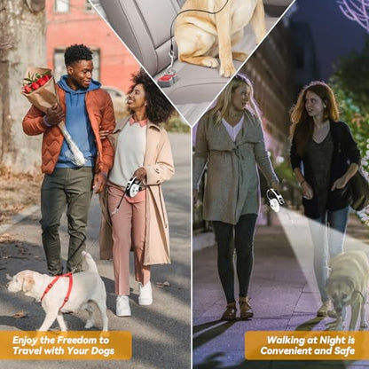 Heavy Duty Retractable Dog Leash for Large Dogs, 26ft Dog Leash with Poop Bag Holder, Up to 110lbs, chew Proof Cable, LED Light, 360° No-Tangle, One-Handed Pause & Locked (White, L 26ft) - color: White