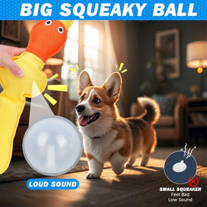 EXPAWLORER Floating Dog Water Pool Toys - 2 Pack Stuffed Duck Dog Toys Long, Pet Summer Essentials for Fetch & Training, Built-in Squeaky Ball Loud Sound for Small Medium Large Breeds, Yellow