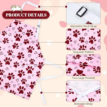 Dog Grooming Waterproof Apron with 2 Pockets, Cute Animals Puppy Dog Pets Apron - style: Red Heart Dog Paw