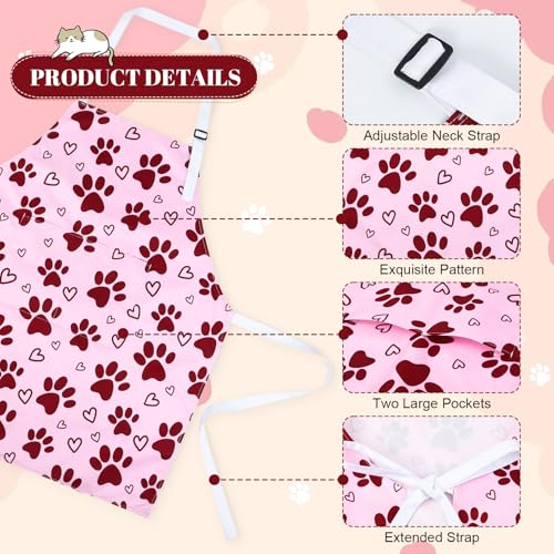 Dog Grooming Waterproof Apron with 2 Pockets, Cute Animals Puppy Dog Pets Apron - style: Red Heart Dog Paw
