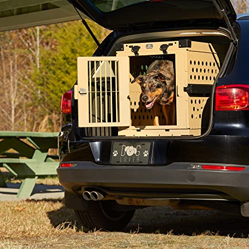 K9 Kennel Boss Aluminum Collapsible Dog Crate, Heavy Duty Folding Kennel - Medium (Tan) - color: Tan, size: 34.6"L x 25.2"W x 28.9"H