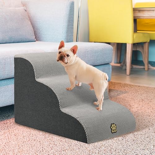 Pet Steps Dog Stairs for Sofa Couch and Bed High Density Sponge Pet Ramp with Removable Washable Cover Non-Slip Base Stable Dog Steps 15.7" H - color: 3-Steps Gray