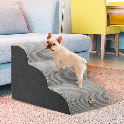 Pet Steps Dog Stairs for Sofa Couch and Bed High Density Sponge Pet Ramp with Removable Washable Cover Non-Slip Base Stable Dog Steps 15.7" H - color: 3-Steps Gray