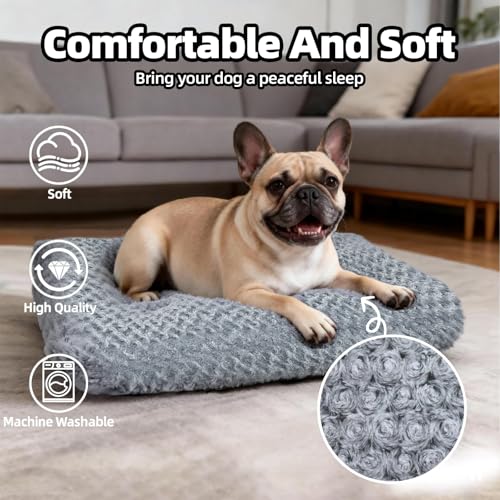 Dog Bed Medium Size Dog Deluxe Plush, Washable Medium Dog Beds, Indestructible Dog Crate Pad, Anti-Slip Soft Pet Bed, Comfy Kennel Pad for Large, Jumbo, Small, Medium Dogs Extra, 29"x 21"-L, Dark Gray - color: Dark Grey, size: 29"L x 21"W x 3"Th