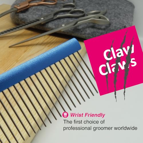 Greyhound Oval Grooming Comb – Aluminum handle, Stainless Steel Teeth Comb for Long-Haired Dogs & Cats, Removes Mats, Tangles, and Loose Fur – Lightweight for Deshedding (Silver/Blue, 9.8") - size: 9.8"