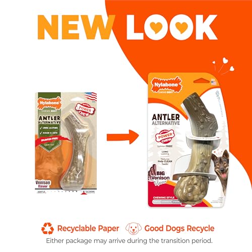 Nylabone Power Chew Antler Alternative Nylon Chew Toy for Dogs, Dog Toys for Aggressive Chewers, Venison Flavor, Large/Giant (1 Count) - size: Large