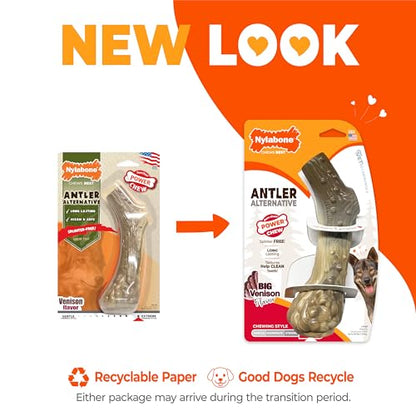 Nylabone Power Chew Antler Alternative Nylon Chew Toy for Dogs, Dog Toys for Aggressive Chewers, Venison Flavor, Large/Giant (1 Count) - size: Large