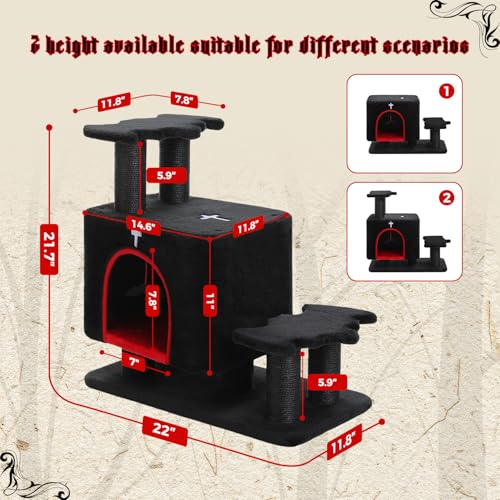 Gothic 3-in-1 Dog Stairs & Cat Scratching Post with Condo - Pet Steps for High Beds, Sofa & Couch, 3-Tier Cat Tower with Sisal Scratching Pad for Small Dogs, Cats & Kittens, Black - color: Black