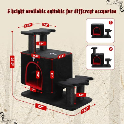 Gothic 3-in-1 Dog Stairs & Cat Scratching Post with Condo - Pet Steps for High Beds, Sofa & Couch, 3-Tier Cat Tower with Sisal Scratching Pad for Small Dogs, Cats & Kittens, Black - color: Black
