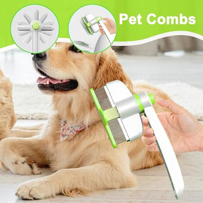 Pets Grooming Comb - Dog Hair Comb | Rotation Design Pet Grommer Comb with Release Button | Detangling Cat Comb | Dematting Comb | Cat Comb for Pets Removing Loose Hair for Shedding and Detangling - color: Green