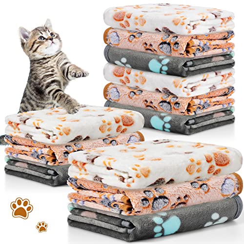 Tegeme 12 Pcs Pet Blankets 23 x 16 Inch Soft Fluffy Fleece Dog Cat Warm Paw Print Pattern Blankets Flannel Throw for Pets Dog Puppy Cat(Dark Gray, White, Camel) - color: Dark Gray, White, Camel, size: 23 x 16 Inch