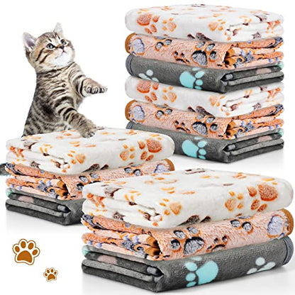 Tegeme 12 Pcs Pet Blankets 23 x 16 Inch Soft Fluffy Fleece Dog Cat Warm Paw Print Pattern Blankets Flannel Throw for Pets Dog Puppy Cat(Dark Gray, White, Camel) - color: Dark Gray, White, Camel, size: 23 x 16 Inch