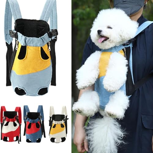Lightweight Pet Backpack Carrier for Small Dogs & Cats - Easy-Fit Adjustable Straps, Basic Legs-Out Design, Durable for Daily Use (Fits Pets Under 15lb) (Yellow-Blue Color-Blocked, Small) - color: Yellow-blue color-blocked, size: 11.8"L x 7.0"W x 1.5"H