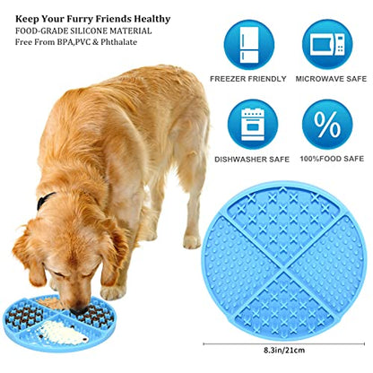 Bangp Silicone Dog & Cat Lick Mat and Slow Feeder,Extends Mealtime for Fast Eaters and Reduces Anxiety,Heavy-Duty Design,Dishwasher Safe,Perfect for Yogurt,Treats,Peanut Butter (Blue)