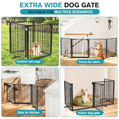 Snagle Paw Extra Wide Dog Gate,Free Standing Dog Fence with Door, Up to 104 Inch Wide Pet Gate with Support Feet for Stairs, Hallways, Doorways, Yard (Black, 4 Panels) - size: Up to 104" W, 4 Panels, Black