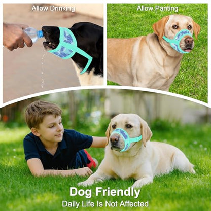 Dog Muzzle with Escape-Proof Elastic Neck Collar, Soft Breathable Air Mesh Mouth Cover Stops Biting Barking Chewing Allows Drinking Panting, Adjustable Muzzle for Small Medium Large Dogs - color: Green/Blue, size: S