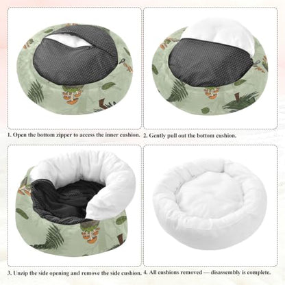 Calming Dog Bed for Small Dogs & Cats Plush Washable Donut Bed | Trees 16" Anti Anxiety Round Pet Bed with Raised Rim, Warm & Anti-Slip Cushion for Indoor Pets - size: 16 inch