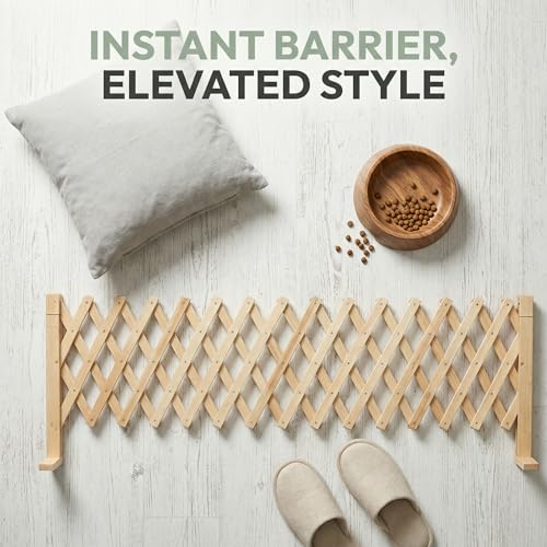 Adjustable Freestanding Wooden Pet Gate for Doorways & Stairs - Pressure Mounted Short Dog Gate, 15in Tall Freestanding Gate Expands 14 to 49in Wide for Dogs and Cats