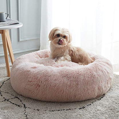 WESTERN HOME WH Calming Dog & Cat Bed, Anti-Anxiety Donut Cuddler Warming Cozy Soft Round Bed, Fluffy Faux Fur Plush Cushion Bed for Small Medium Dogs and Cats (20"/24"/27"/30") - color: Pink, size: 27.0"l x 27.0"w x 8.0"th