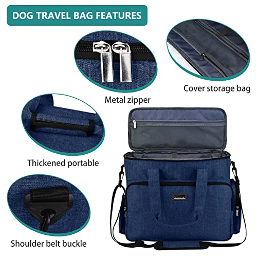 BAGLHER Dog Travel Bag, Pet Travel Bag (ALL Pet Travel Supplies), With 2 Pet Food Containers and 2 Collapsible Silicone Bowls; Essential Kits for Pet Travel Dark Blue - color: Dark Blue, size: Large