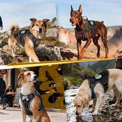 rabbitgoo Tactical Dog Harness Medium Sized, No Pull Upgraded Reflective Heavy Duty Molle Vest with Handle, Adjustable Military Service Dog Vest for Walking Hiking Training, Black, M - color: Black Reflective, size: Medium