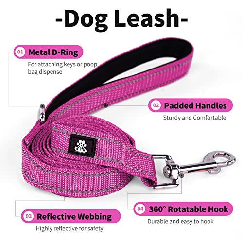 IVY&LANE Reflective Dog Collar and Leash Set,Adjustable Neoprene Padded Dog Collars, Breathable Nylon Pet Collar for Small Medium Large Dogs(Small,Fuchsia Pink) - color: Fuchsia Pink, size: S