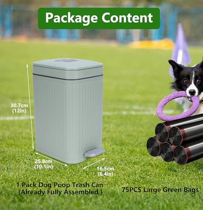 Dog Poop Trash Can Outside with Lid,7L/1.8Gal Outdoor Dog Poop Wast Trash Can Bucket with Step Pedal,Outdoor Pet Waste Container-(Include 75 Waste Bags)-Ideal for Yard,Porch-Sage Green