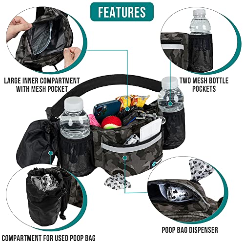 PetAmi Dog Fanny Pack, Treat Pouch for Dog Walking, Training, Built in Poop Bag Dispenser, Water Bottle Holder, Collapsible Bowl, Pet Treat Waist Belt for Hiking, Running, Kibbles (Camo Black) - color: Camo Black
