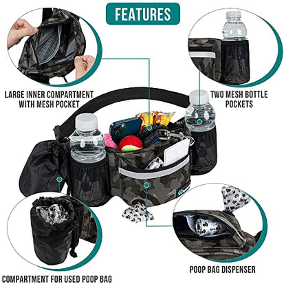 PetAmi Dog Fanny Pack, Treat Pouch for Dog Walking, Training, Built in Poop Bag Dispenser, Water Bottle Holder, Collapsible Bowl, Pet Treat Waist Belt for Hiking, Running, Kibbles (Camo Black) - color: Camo Black