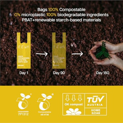 Compostable Dog Poop Bags with Handles 144 Count - Biodegradable Poop Bags for Dogs, Leak Proof, Extra Thick, ASTM D6400 Certified, Unscented - color: Yellow-100% Compostable