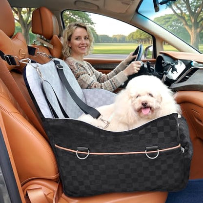 WOOCHPET Dog Car Seat for Small Pets Sturdy Puppy Booster Bed with Elevated Window View Washable Travel Carrier up to 35 Lbs - size: Medium