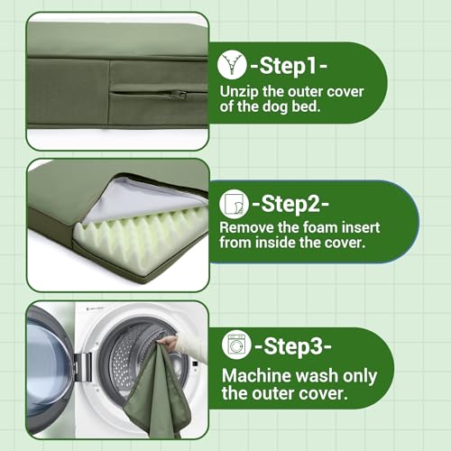 Vonabem Outdoor Dog Bed Waterproof Washable, XXL Crate Pad 48 Inch, Wipeable Leather Pet Beds with Removable Cover Reversible, Durable Anti-Slip Kennel Pads 47"x29" Green - color: Green, size: XXL(47x29x4)