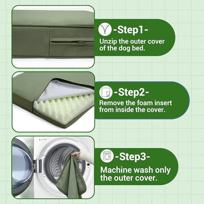 Vonabem Outdoor Dog Bed Waterproof Washable, XXL Crate Pad 48 Inch, Wipeable Leather Pet Beds with Removable Cover Reversible, Durable Anti-Slip Kennel Pads 47"x29" Green - color: Green, size: XXL(47x29x4)