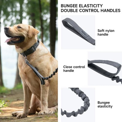 EXCELLENT ELITE SPANKER Military Bungee Dog Leash Elastic Leads Rope with 2 Padded Control Handle for Medium and Small Dogs (Grey) - color: Grey