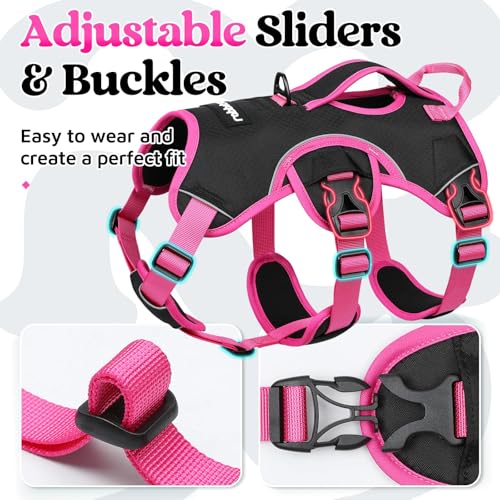 rabbitgoo Escape Proof Dog Harness Medium, Soft Padded Full Body Pet Harness, Reflective Adjustable No Pull Vest with Lift Handle and Leash Clip for Walking Hiking Training, Pink & Black, M - color: Pink & Black, size: Medium (Pack of 1)