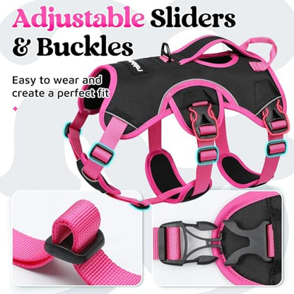 rabbitgoo Escape Proof Dog Harness Medium, Soft Padded Full Body Pet Harness, Reflective Adjustable No Pull Vest with Lift Handle and Leash Clip for Walking Hiking Training, Pink & Black, M - color: Pink & Black, size: Medium (Pack of 1)