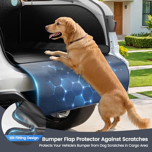 SUV Cargo Liner for Dogs with PU Leather, Waterproof Pet Trunk Cover with Taller Side Panels, Dog Seat Mat for SUVs Vans with Bumper Flap Protector, Non-Slip, Large Size Universal Fit, Black