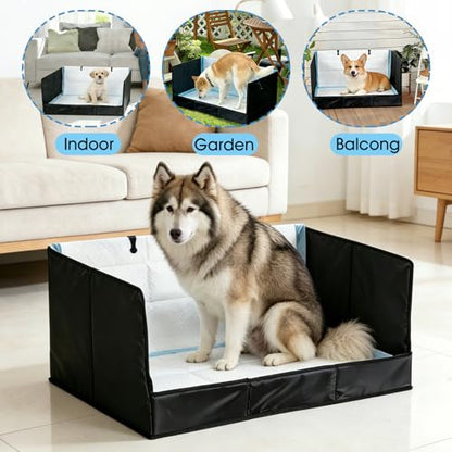 Dog Litter Box with High Walls, Pee Pad Holder Foldable, No Assembly, Waterproof, Seamless, Easy to Clean, Portable for Travel, No Spill Indoor Dog Potty Tray for Puppy & Large Dogs - size: X-Large