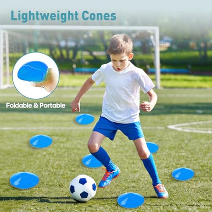 OLIXIS Agility Speed Training Equipment, 20 ft Speed Ladder, 12 Soccer Cones, 4 Agility Hurdles, Jump Rope, Resistance Parachute with Carry Bag, Training Equipment Set for Kids, Youth, Adults, Bule